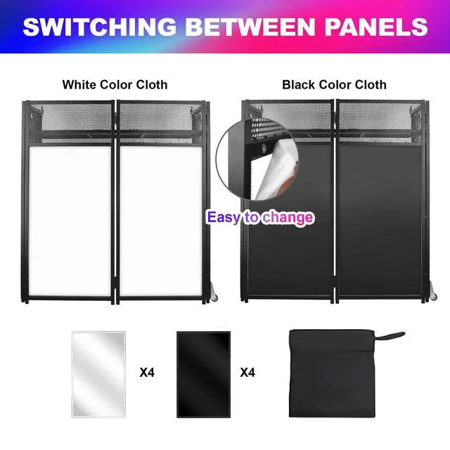 Alt view image 5 of 7 - Portable DJ Facade Table 43"H, Foldable Metal Frame Stand with Wheels | DJ Table With Wheels and Carry Handles, Stable Metal Structure, Dual Scrims For Events, Parties