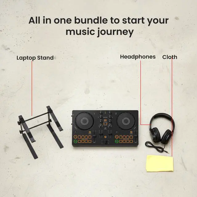 Alt view image 2 of 7 - Pioneer DJ DDJ-FLX2 Compact 2-Channel DJ Controller | Bundle with Laptop Stand, Headphones, and Austin Bazaar Polishing Cloth