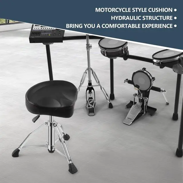 Alt view image 6 of 6 - Drum Throne, Airlift Heavy Duty Drum Thrones Seat, Adjustable Stool Drum Motorcycle Style Drum Throne Drummer Stool with with Double Braced Anti-Slip Feet Saddle Drum Seat