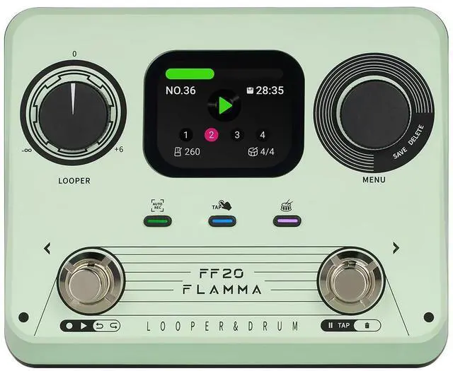 Main image of FF20 Looper Pedal Drum Machine, Drum Looper Guitar Pedal with Screen, 300 Min Recording, 220 Drum Grooves, 100 Loop Slots, Time Stretch, Auto Record, USB & Headphone Out, for Guitar and Bass
