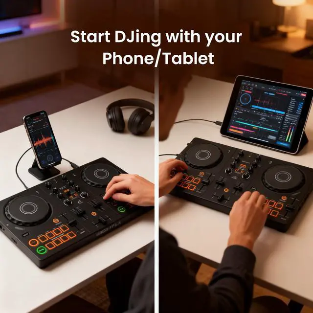 Alt view image 3 of 7 - Pioneer DJ DDJ-FLX2 Compact 2-Channel DJ Controller | Bundle with Laptop Stand, Headphones, and Austin Bazaar Polishing Cloth