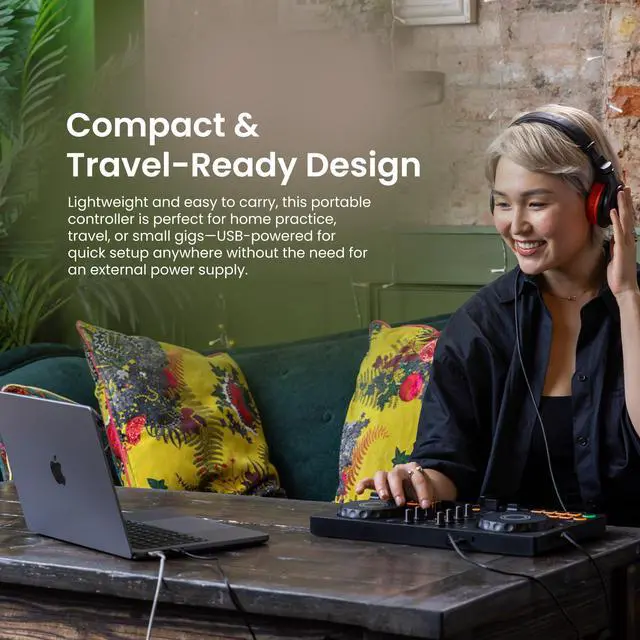 Alt view image 5 of 7 - Pioneer DJ DDJ-FLX2 Compact 2-Channel DJ Controller | Bundle with Laptop Stand, Headphones, and Austin Bazaar Polishing Cloth