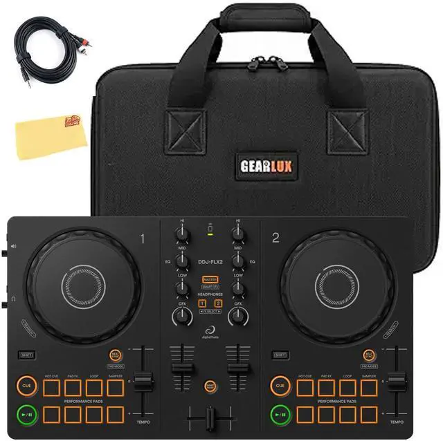 Main image of Pioneer DJ DDJ-FLX2 Compact 2-Channel DJ Controller Bundle with Carrying Case, TRS Cable, and Austin Bazaar Polishing Cloth