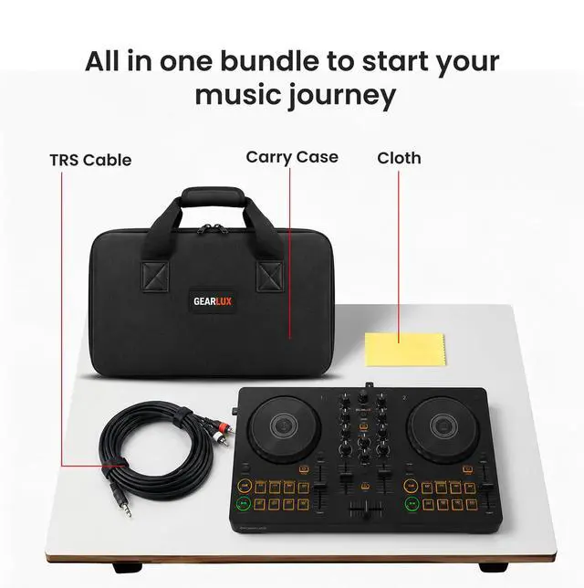 Alt view image 2 of 7 - Pioneer DJ DDJ-FLX2 Compact 2-Channel DJ Controller Bundle with Carrying Case, TRS Cable, and Austin Bazaar Polishing Cloth