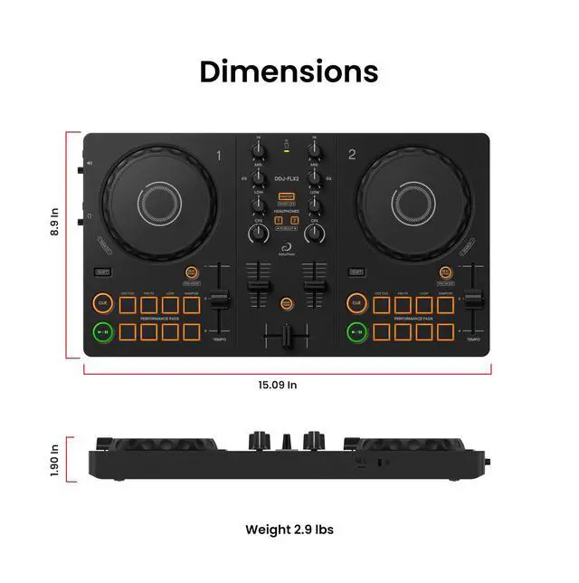 Alt view image 7 of 7 - Pioneer DJ DDJ-FLX2 Compact 2-Channel DJ Controller Bundle with Carrying Case, TRS Cable, and Austin Bazaar Polishing Cloth