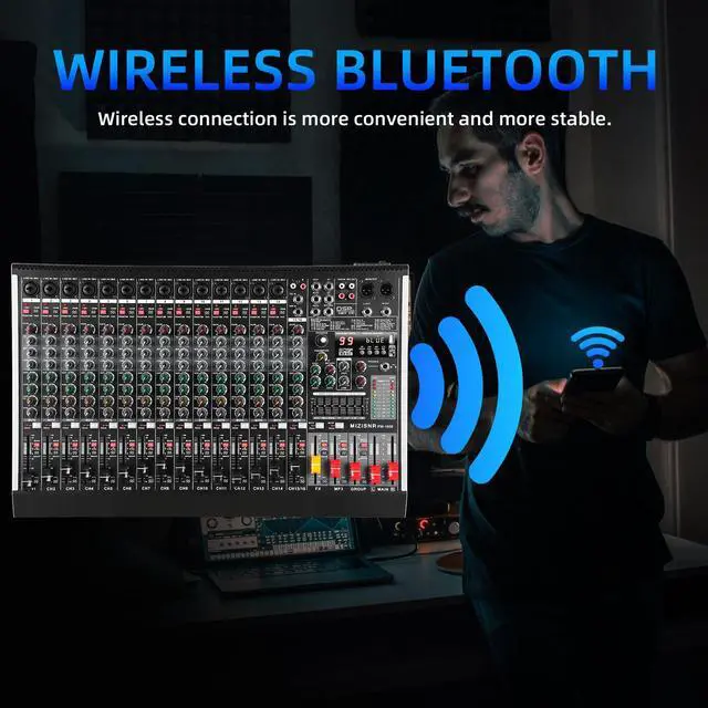 Alt view image 7 of 7 - 16 Channel Audio Mixer Professional Sound Mixing Board with 99 DSP Effects, 7-band EQ Digital DJ Mixer Console w/USB Bluetooth MP3 for Recording, Independent 48V Power & Mute Button