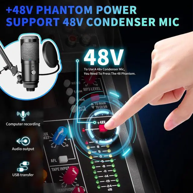 Alt view image 4 of 7 - Audio Mixer Professional 8 channel,DX8 Sound Board DJ Mixing Console System Interface USB MP3 Input Bluetooth 48V Phantom Power,Black, USB Audio Mixer for PC,for Studio Karaoke Live Music