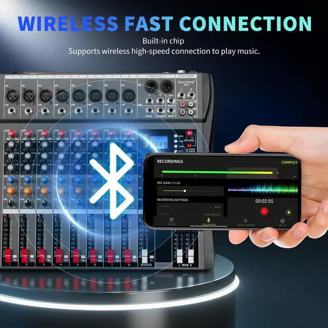 Alt view image 5 of 7 - Audio Mixer Professional 8 channel,DX8 Sound Board DJ Mixing Console System Interface USB MP3 Input Bluetooth 48V Phantom Power,Black, USB Audio Mixer for PC,for Studio Karaoke Live Music