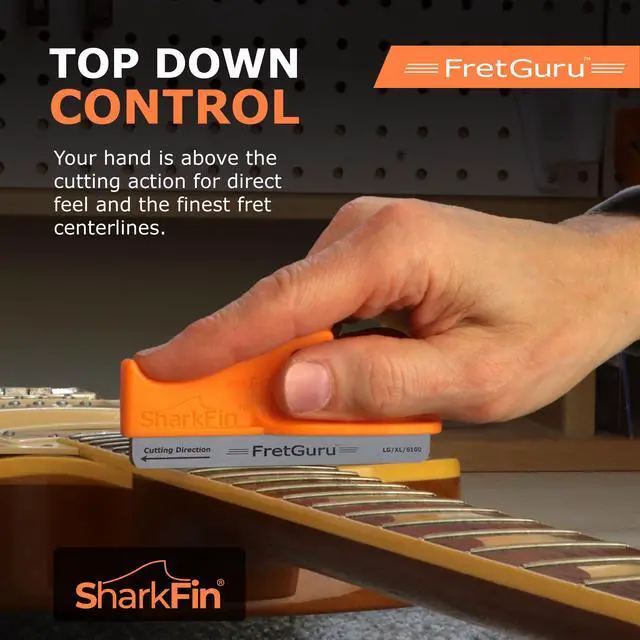 Alt view image 3 of 7 - SharkFin Guitar Fret Crowning File | Professional Luthier Fret File | Top-Down Ergonomic Control | D.I.A. Geometry | Razor-Thin Crowns for Guitar & Bass | Pro-Pack (1 Handle+BOTH SIZE FILES)