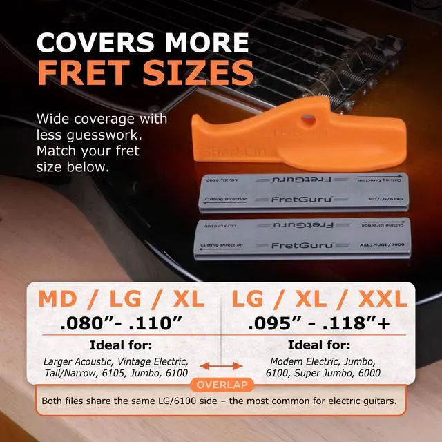 Alt view image 6 of 7 - SharkFin Guitar Fret Crowning File | Professional Luthier Fret File | Top-Down Ergonomic Control | D.I.A. Geometry | Razor-Thin Crowns for Guitar & Bass | Pro-Pack (1 Handle+BOTH SIZE FILES)