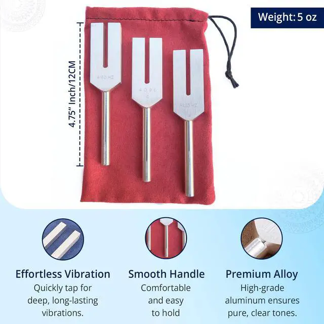 Alt view image 4 of 5 - Angel Tuning Forks for Healing - Made in the USA - 4160 hz, 4225 hz & 4096 hz (aka Crystal Tuner), Connect with Higher Energies and Frequencies - Sound Healing Instrument & Sound Therapy Instruments