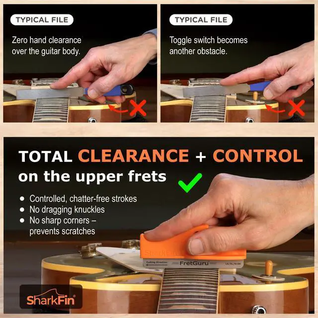 Alt view image 7 of 7 - SharkFin Guitar Fret Crowning File | Professional Luthier Fret File | Top-Down Ergonomic Control | D.I.A. Geometry | Razor-Thin Crowns for Guitar & Bass | Pro-Pack (1 Handle+BOTH SIZE FILES)
