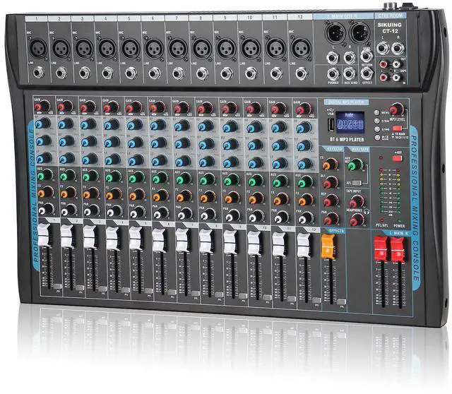 Main image of 12 Channel Audio Interfacer Sound Board Mixer DJ Mixer 16-Bit DSP Effect USB Audio Mixer +48V Phantom Power Bluetooth Mixer for Karaoke Studio Streaming Recording,Live Streaming