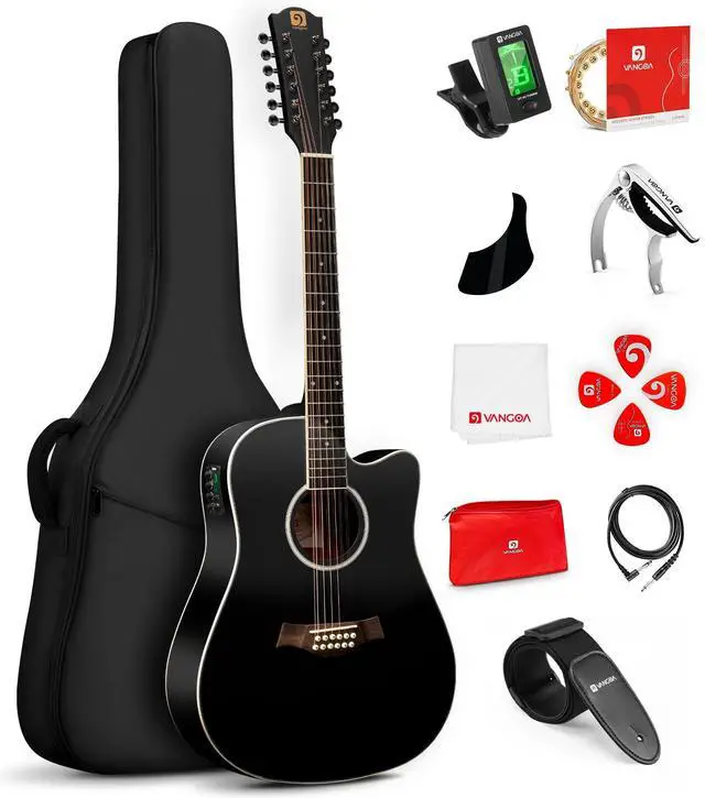 Main image of 12 String Guitar Acoustic Electric, Upgraded Guitar 12 Strings Bundle for Beginner Intermediate Adults Teens, Guitarra de 12 Cuerdas, Spruce Top Bone Nut, Black, Matte