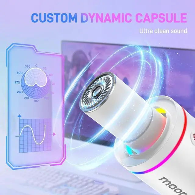 Alt view image 2 of 7 - PD200X XLR/USB Dynamic Microphone, RGB Gaming Mic with Software | PC Mic with Mute, Gain Knob, Volume Control and Headphone Jack for Gaming, Streaming, Podcasting, Recording, White