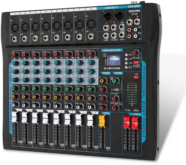 Main image of 8 Channel Audio Mixer Sound Board Mixer 16 DSP Effect Audio Interfacer w/USB Drive for Computer Recording, 48V Power, XLR Microphone Jack DJ Mixer for Karaoke Studio Streaming Recording