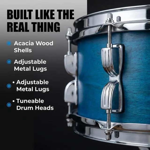 Alt view image 5 of 7 - 3 Piece Kids Drum Set with Throne, Cymbal & Sticks, Blue | Junior drum set for kids with bass drum, snare, tom, cymbal, pedal, throne and sticks for young beginners