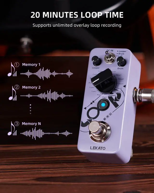 Alt view image 4 of 7 - Drum Looper Pedal, Drum Machine with 20 Minutes Looping, 16 Drum Grooves, 3 Modes, Tap Tempo, Overdubs with the Micro Looper, Mini Loop Guiter Pedals for Electric Guitar