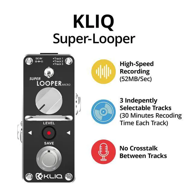 Alt view image 2 of 7 - KLIQ Super-Looper Micro Looper Effect Pedal for Guitar & Bass