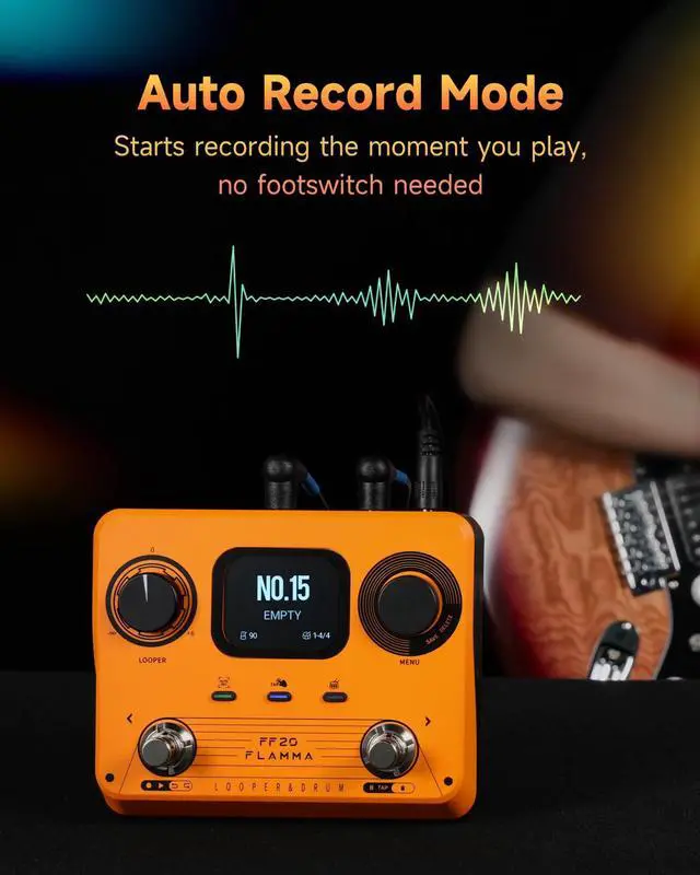 Alt view image 5 of 7 - FF20 Looper Pedal Drum Machine, Drum Looper Guitar Pedal with Screen, 300 Min Recording, 220 Drum Grooves, 100 Loop Slots, Time Stretch, Auto Record, USB & Headphone Out, for Guitar and Bass