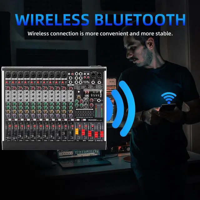 Alt view image 7 of 7 - 12 Channel Audio Mixer Professional Sound Mixing Board with 99 DSP Effects, 7-band EQ Digital DJ Mixer Console w/USB Bluetooth MP3 for Recording, Independent 48V Power & Mute Button