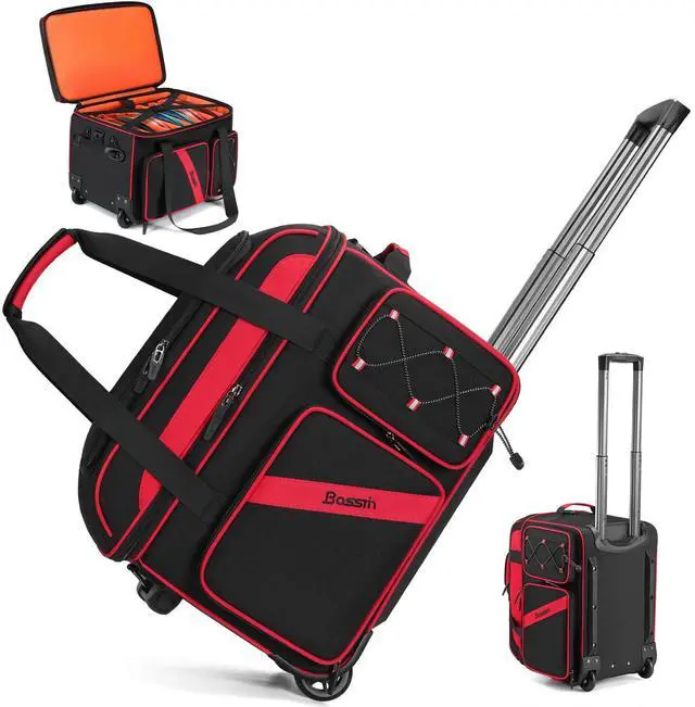 Main image of DJ Cable Bag with Wheels for Equipment,Rolling Gig Bags for Musicians | 8 Detachable Dividers, Multiple Pockets for Laptop Microphone, Durable Fabric, Versatile Carrying, for Outdoor Events Touring