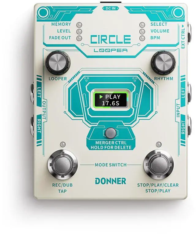 Main image of Circle Looper Pedal Drum Machine, 2 in 1 Drum Looper Stereo Guitar Loop Pedals, 40 Slots 160 mins Loop with 110 Drum Grooves, Tap Tempo, Fade Out