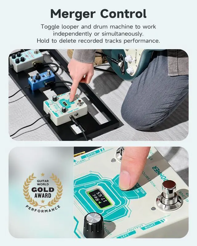 Alt view image 5 of 6 - Circle Looper Pedal Drum Machine, 2 in 1 Drum Looper Stereo Guitar Loop Pedals, 40 Slots 160 mins Loop with 110 Drum Grooves, Tap Tempo, Fade Out