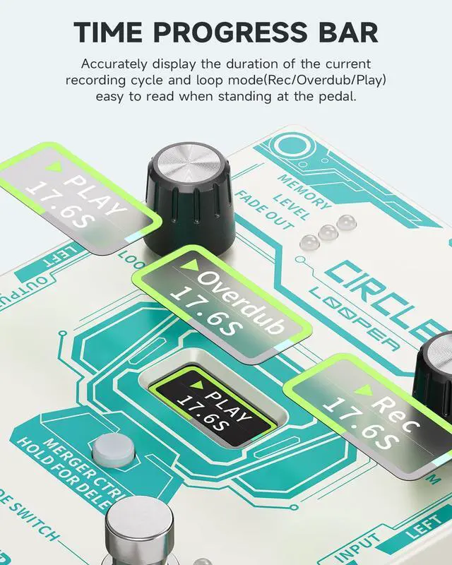 Alt view image 3 of 6 - Circle Looper Pedal Drum Machine, 2 in 1 Drum Looper Stereo Guitar Loop Pedals, 40 Slots 160 mins Loop with 110 Drum Grooves, Tap Tempo, Fade Out