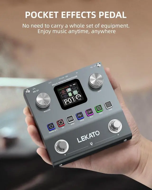 Alt view image 2 of 7 - Multi Effects Guitar Pedal, Electric Guitar Effects Pedal, Pocket Rechargeable Effects Processor with 6 Effects Modules, 80 Presets, 20 IRs, BT Audio, Headphone Output