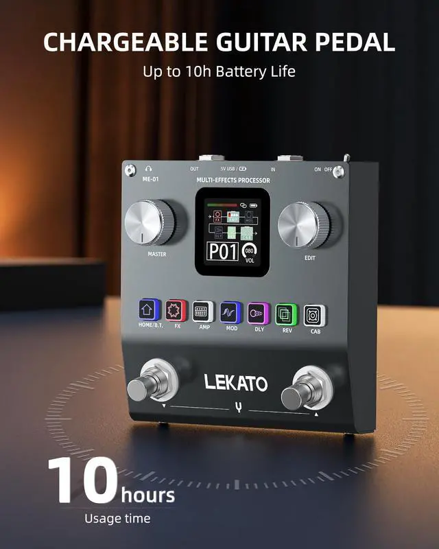 Alt view image 5 of 7 - Multi Effects Guitar Pedal, Electric Guitar Effects Pedal, Pocket Rechargeable Effects Processor with 6 Effects Modules, 80 Presets, 20 IRs, BT Audio, Headphone Output
