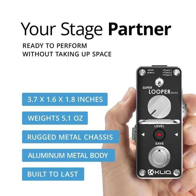Alt view image 6 of 7 - KLIQ Super-Looper Micro Looper Effect Pedal for Guitar & Bass
