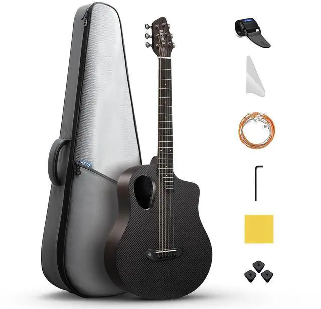 Main image of Acoustic Electric Guitar Beginner Kits with Carbon Fiber Top, Wooden Bowl, Built-in Pickups, 38 Inch, RISING-G2 (Black)