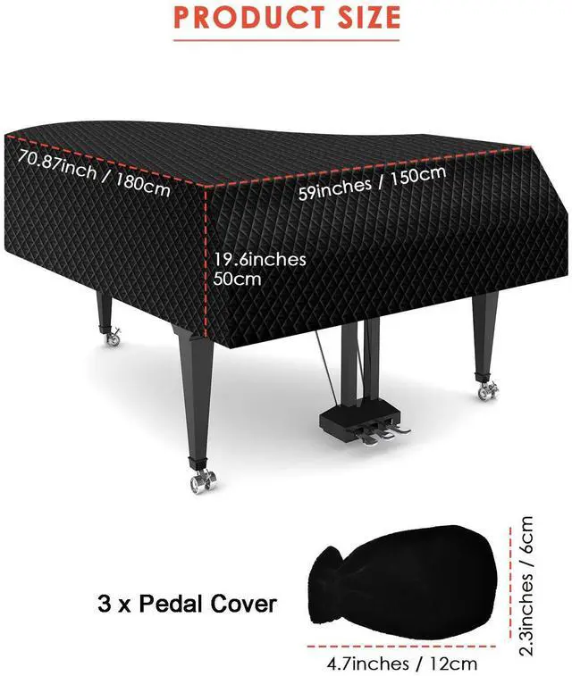 Alt view image 3 of 7 - Thickened Grand Piano Cover, Waterproof Baby Piano Cover | Thicken Cotton Lining, Washable Soft Bordered Decorated Full Triangle Piano Protective Cover (M - 70.87in/180cm)