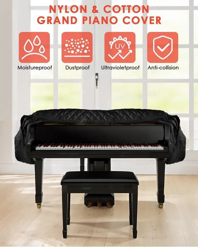 Alt view image 4 of 7 - Thickened Grand Piano Cover, Waterproof Baby Piano Cover | Thicken Cotton Lining, Washable Soft Bordered Decorated Full Triangle Piano Protective Cover