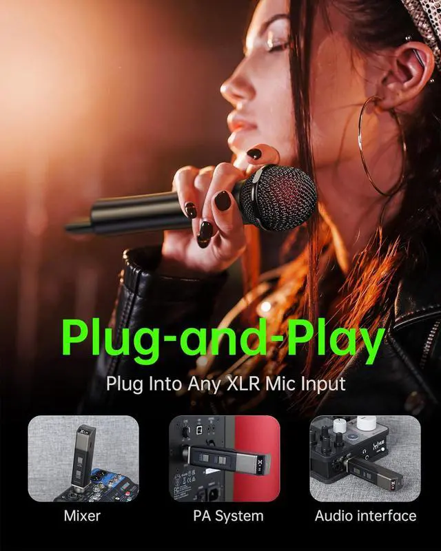 Alt view image 4 of 7 - M5 Handheld Wireless Microphone System, 5.8GHz Plug-and-Play Wireless XLR Mic with Compact Receiver, Auto Channel Scan, 24-bit/48kHz Audio for Church, Live Vocals, Speakers & Events