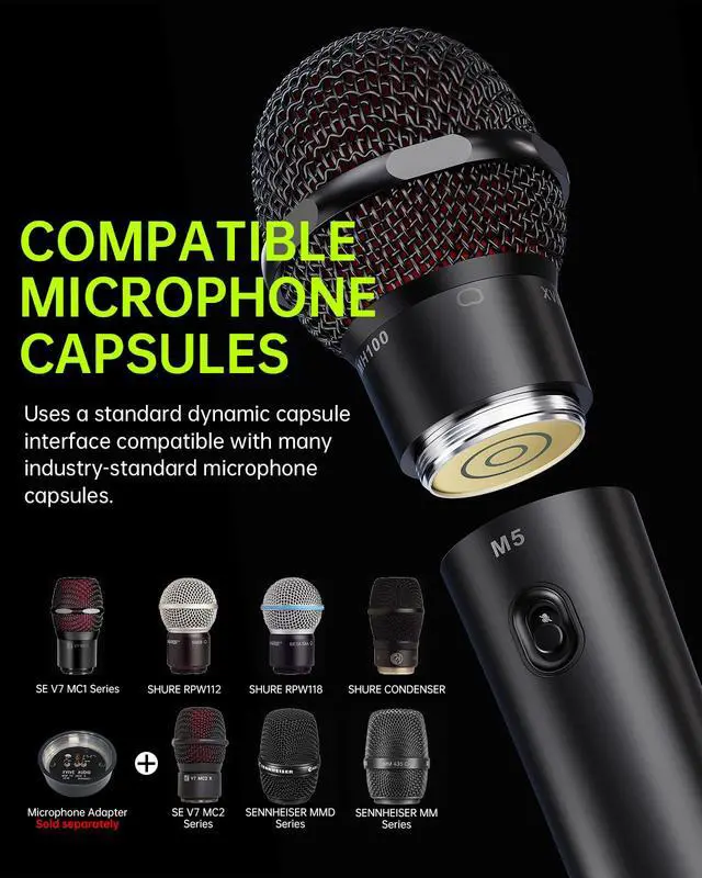 Alt view image 5 of 7 - M5 Handheld Wireless Microphone System, 5.8GHz Plug-and-Play Wireless XLR Mic with Compact Receiver, Auto Channel Scan, 24-bit/48kHz Audio for Church, Live Vocals, Speakers & Events