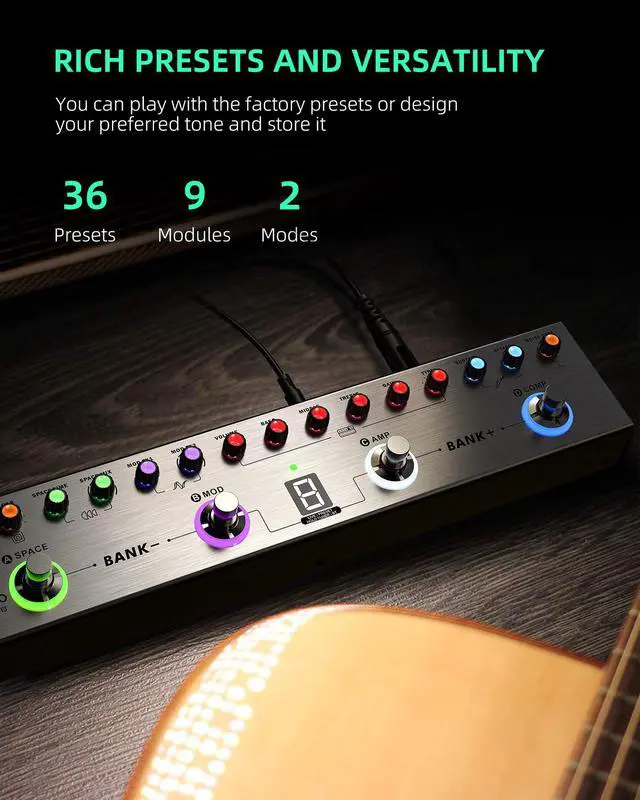 Alt view image 2 of 7 - Bass Multi Effects Pedal, Bass Effects Pedal with 36 Presets, Editable 4 Modules, Amp, Compressor, Mod, Space, Reverb, IR CAB, Tuner, BT Connection, Music Recording