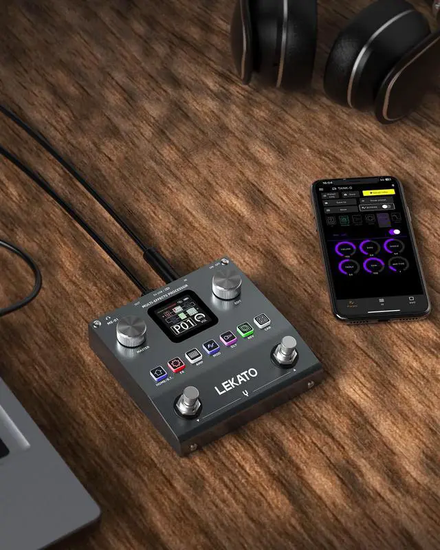 Alt view image 7 of 7 - Multi Effects Guitar Pedal, Electric Guitar Effects Pedal, Pocket Rechargeable Effects Processor with 6 Effects Modules, 80 Presets, 20 IRs, BT Audio, Headphone Output