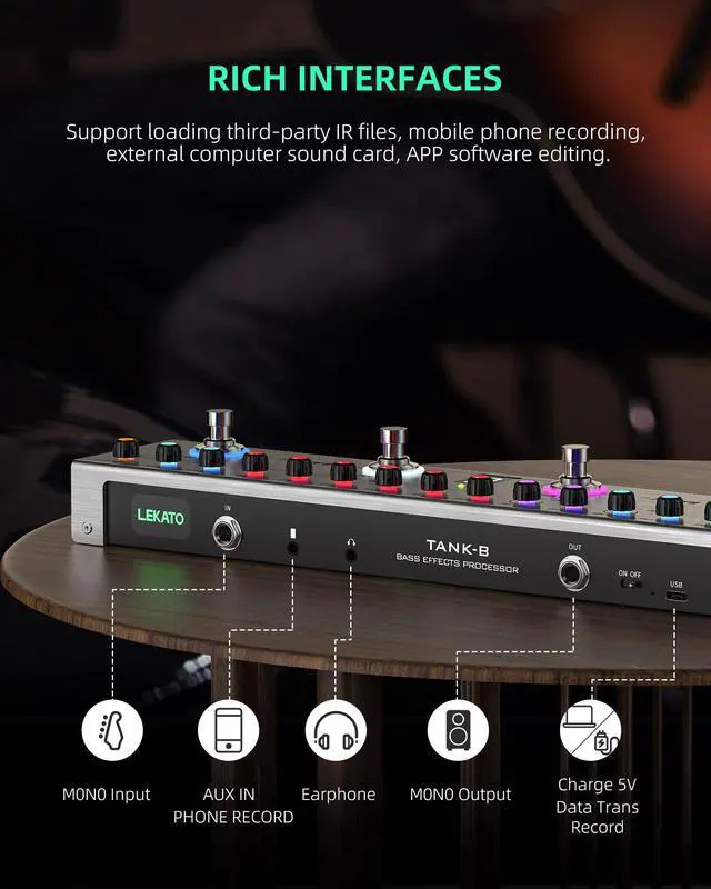 Alt view image 5 of 7 - Bass Multi Effects Pedal, Bass Effects Pedal with 36 Presets, Editable 4 Modules, Amp, Compressor, Mod, Space, Reverb, IR CAB, Tuner, BT Connection, Music Recording