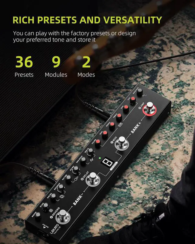 Alt view image 2 of 7 - Multi Effects Guitar Pedal, Guitar Effects Pedal with 36 Presets, Editable 4 Modules, Amp, Chorus, Delay, Reverb, IR CAB, Tuner, BT Connection, Music Recording