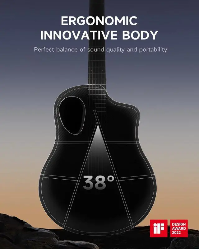 Alt view image 7 of 7 - Acoustic Electric Guitar Beginner Kits with Carbon Fiber Top, Wooden Bowl, Built-in Pickups, 38 Inch, RISING-G2 (Black)