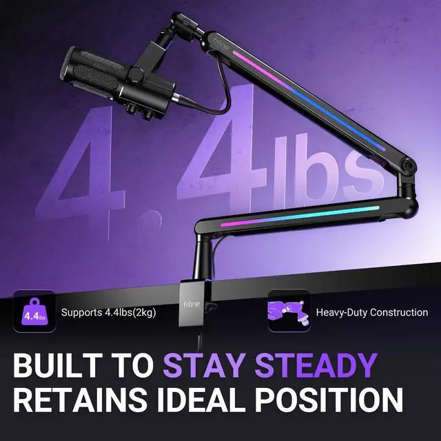 Alt view image 2 of 7 - BM88Pro RGB Low Profile Microphone Boom Arm for Gaming Streaming | Adjustable Mic Stand, Controllable RGB, Desk Mount Clamp, Cable Management, Screw Adapter