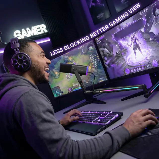 Alt view image 6 of 7 - BM88Pro RGB Low Profile Microphone Boom Arm for Gaming Streaming | Adjustable Mic Stand, Controllable RGB, Desk Mount Clamp, Cable Management, Screw Adapter