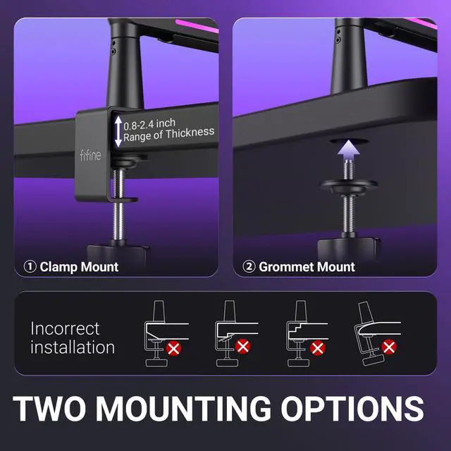 Alt view image 7 of 7 - BM88Pro RGB Low Profile Microphone Boom Arm for Gaming Streaming | Adjustable Mic Stand, Controllable RGB, Desk Mount Clamp, Cable Management, Screw Adapter