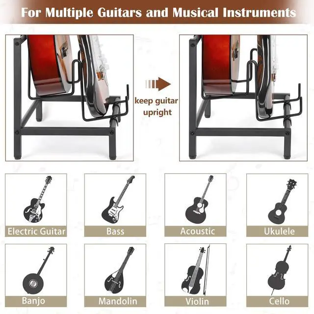 Alt view image 2 of 7 - Record Player Stand with Guitar Holder, Guitar Rack for Acoustic, Electric Guitar, Bass, Guitar Stand Multiple Guitars, Vinyl Record Stand, Guitar Stands Floor for Studio