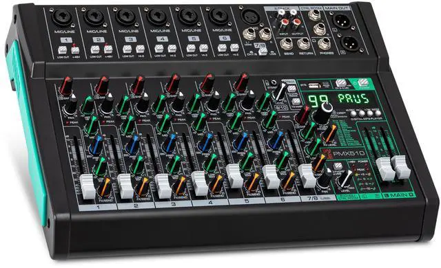 Main image of 10 Channel Audio Mixer - 6 XLR Combo Mic Inputs, Bluetooth Studio Mixer/DJ Controller with DSP Digital Effects, USB-A In with MP3 Player, PC Recording, LED Level Meter, Smooth Dials and Faders