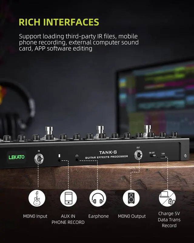 Alt view image 4 of 7 - Multi Effects Guitar Pedal, Guitar Effects Pedal with 36 Presets, Editable 4 Modules, Amp, Chorus, Delay, Reverb, IR CAB, Tuner, BT Connection, Music Recording