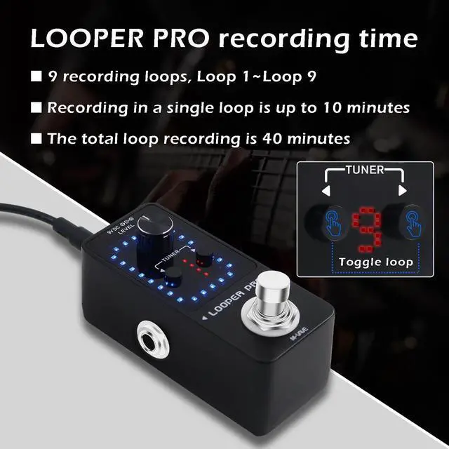Alt view image 3 of 7 - Loop Pedal Pro- 40 Mins Looping Time 9 Loops Professional Guitar Looper Pedal With Tuner for Electric Guitar One-Step Looping Unlimited Overdubs Undo Redo
