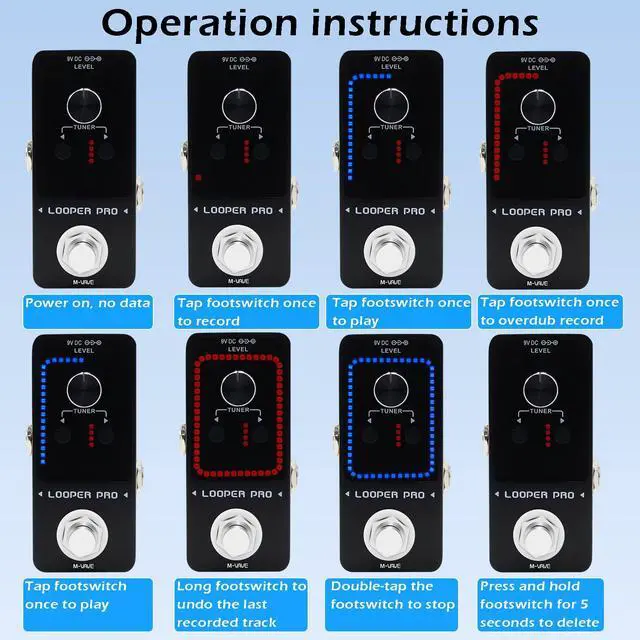 Alt view image 4 of 7 - Loop Pedal Pro- 40 Mins Looping Time 9 Loops Professional Guitar Looper Pedal With Tuner for Electric Guitar One-Step Looping Unlimited Overdubs Undo Redo